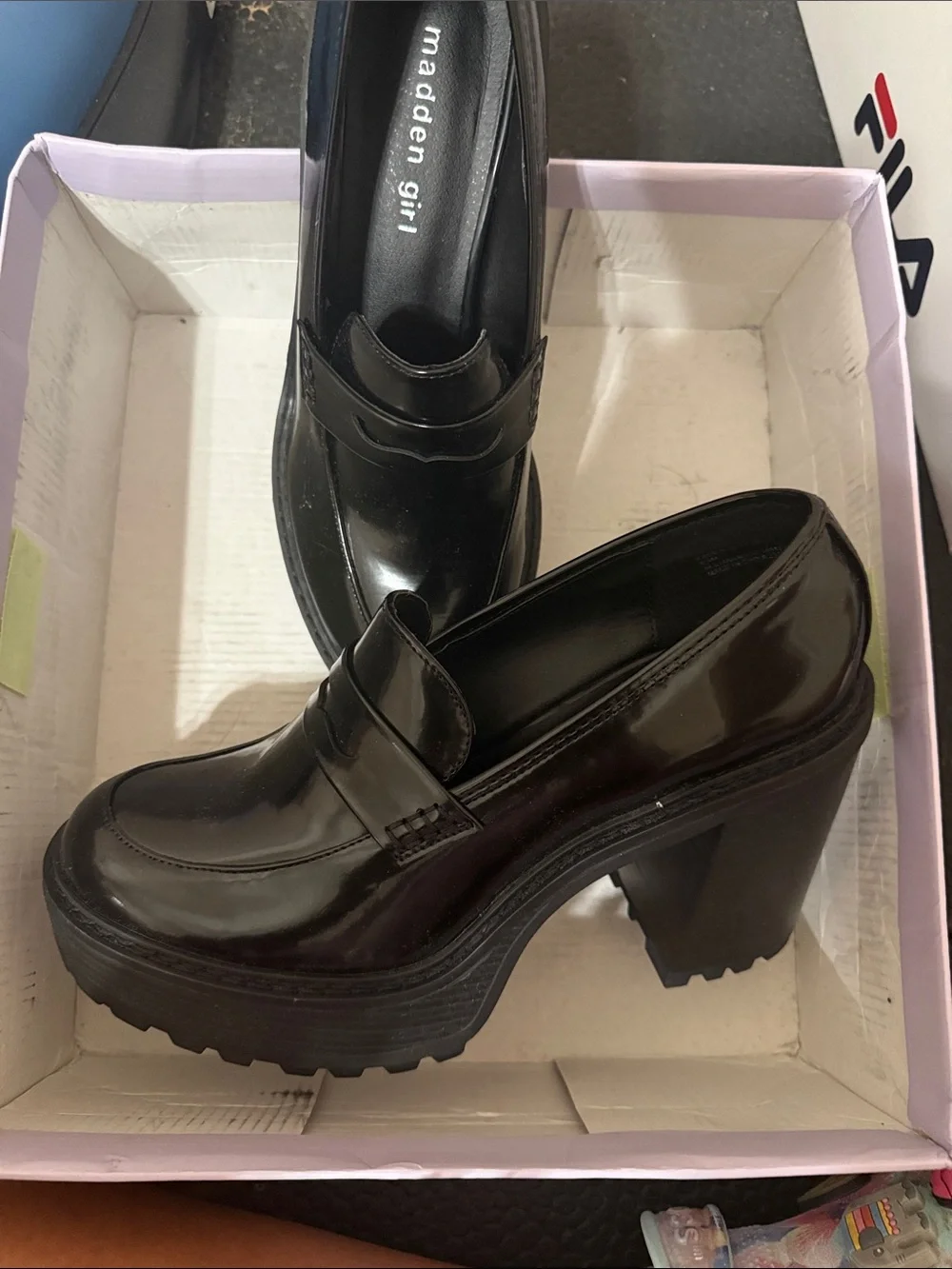 Madden Girl Black Patent Penny Loafers